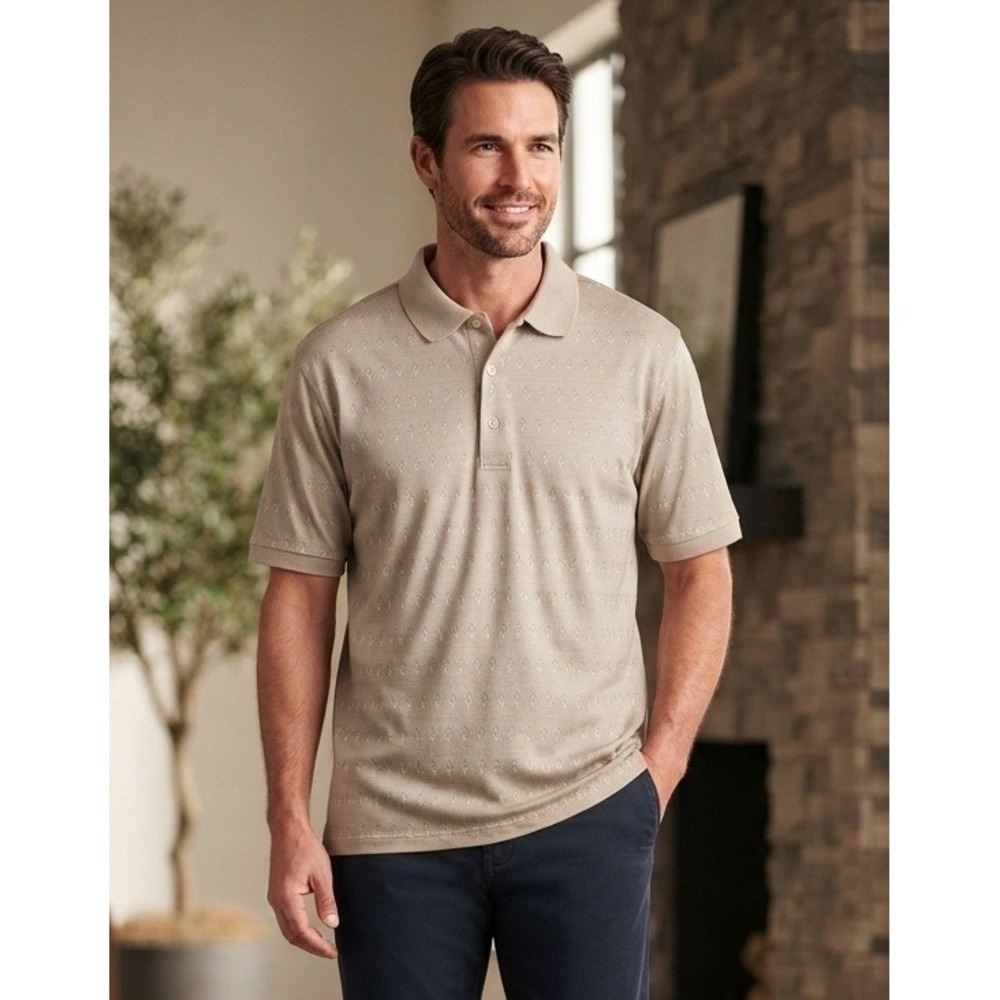 Bobby Jones Collection Golf Polo Shirt Diamond Pattern Mens L Beige Cotton Italy